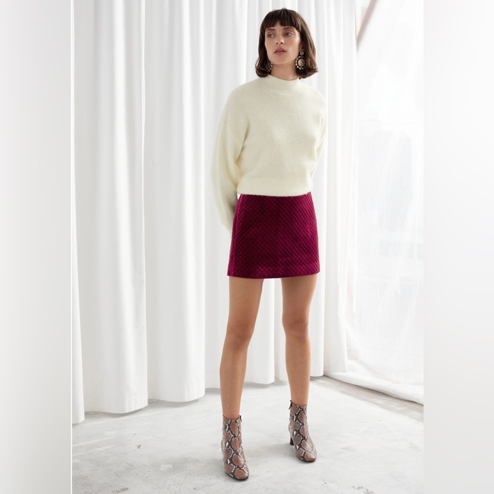 & Other Stories Quilted Velour Mini Skirt